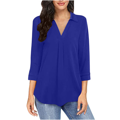 Women's Stylish Pleated V-Neck Blouse Stalluxe