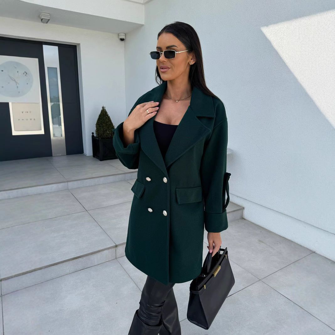 Damen eleganter Oversized-Mantel mit doppelter Knopfleiste und großen Taschen Stalluxe