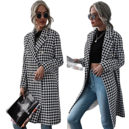 Damen Oversized Hahnentritt-Mantel mit klassischen Details Stalluxe