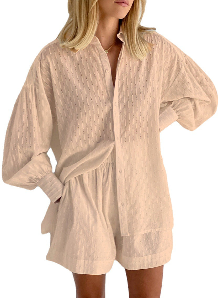 Damen lässiges Set mit atmungsaktiver Hemdbluse und komfortablen Shorts Stalluxe