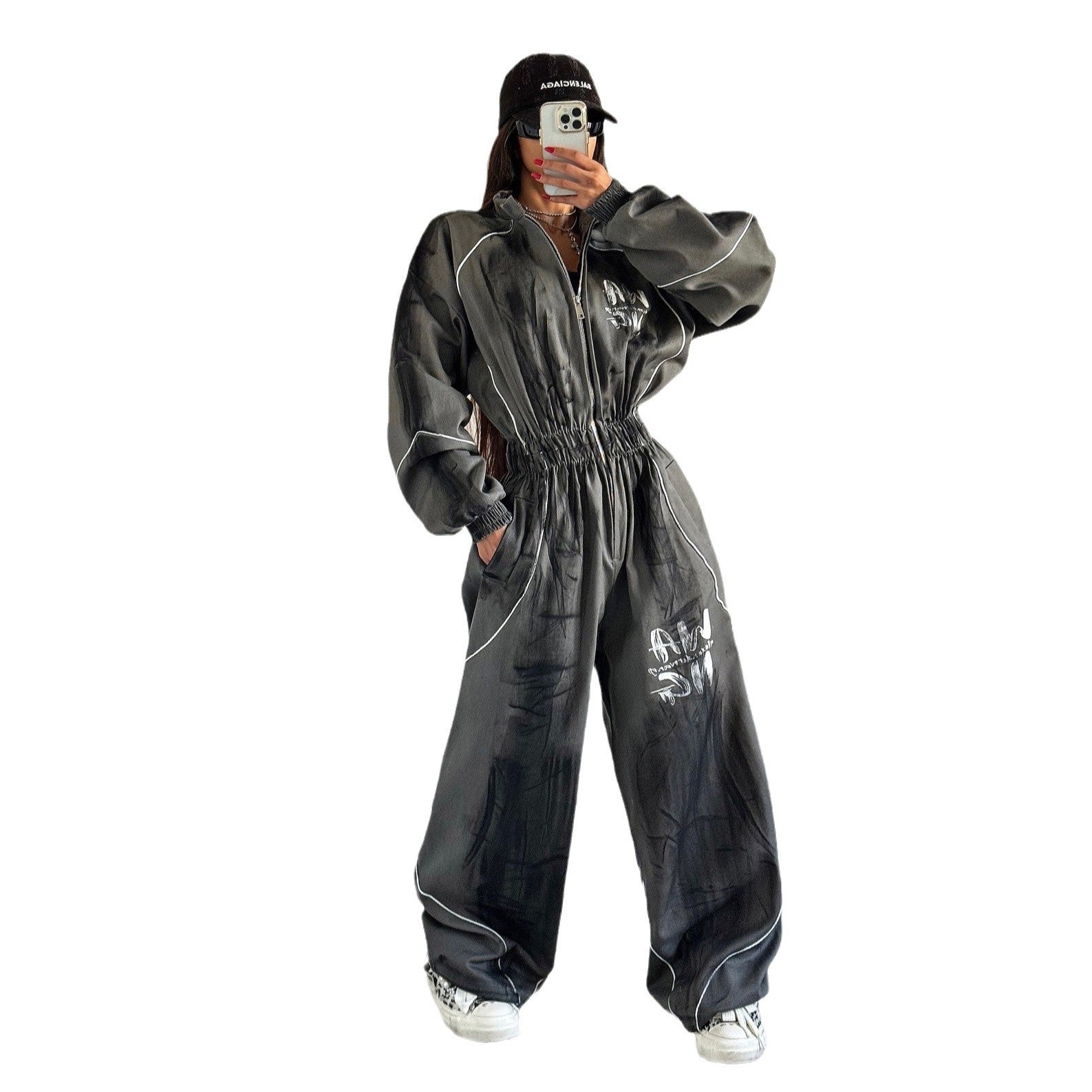 Damen Sportlicher Jumpsuit mit weiten Beinen und elastischem Bund Stalluxe