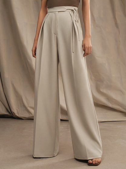 Damen elegante weite Hose mit Taillengürtel und seitlichen Falten Stalluxe