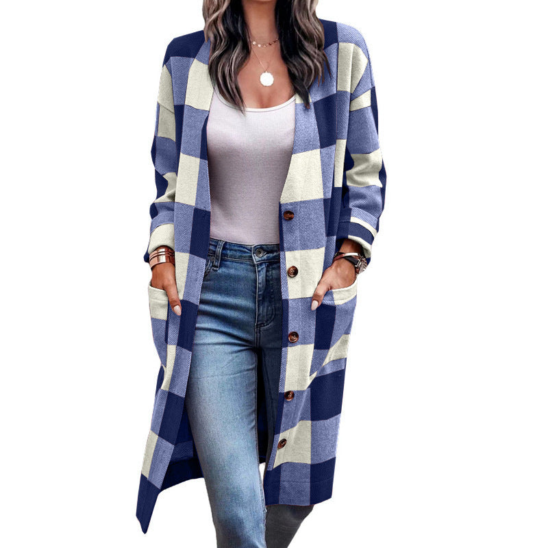 Damen Checkered Cardigan im lässigen Oversized-Stil mit praktischen Taschen Stalluxe