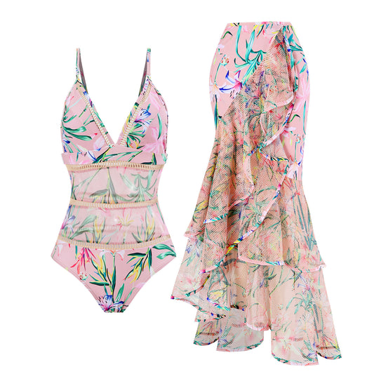 Damen Badeset mit Wickelrock und floralem Design Stalluxe