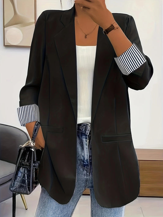 Damen elegante Blazerjacke mit Streifenärmeln und lockerer Passform Stalluxe