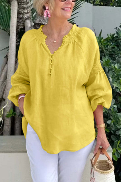 Damen luftige Bluse mit Knopfdetail und voluminösen Ärmeln Stalluxe