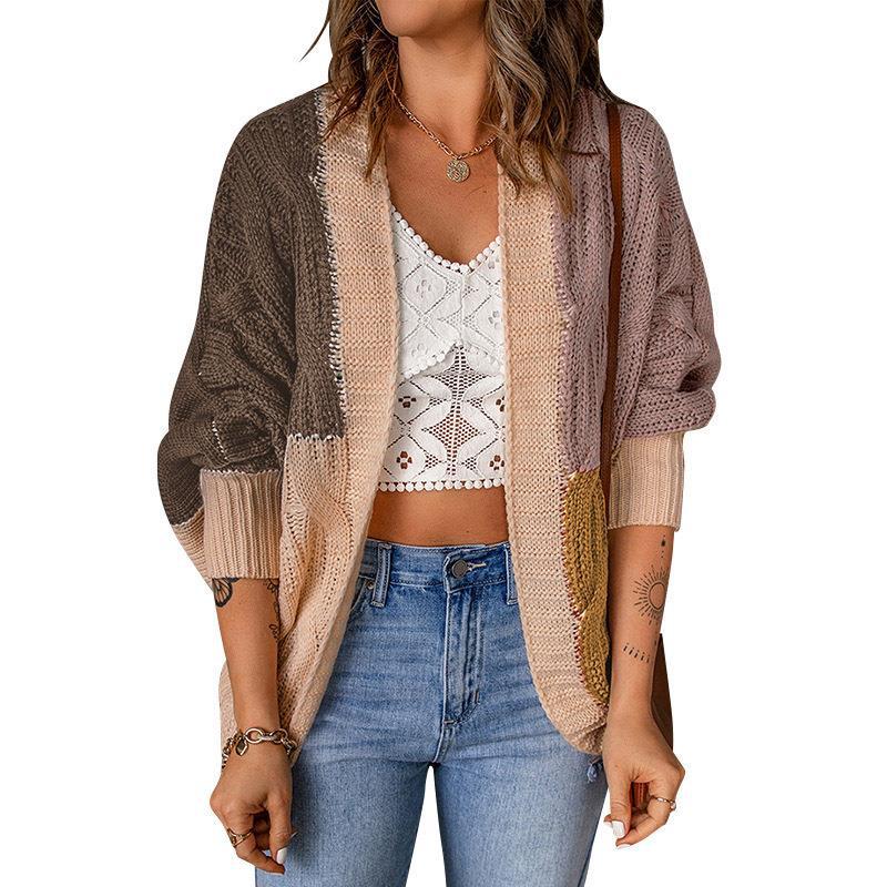 Damen Lockere Strickjacke mit modischem Farbblockdesign und tiefen Taschen Stalluxe
