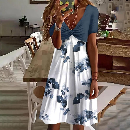 Damen Freizeitkleid mit blumigem Design und elegantem V-Ausschnitt Stalluxe