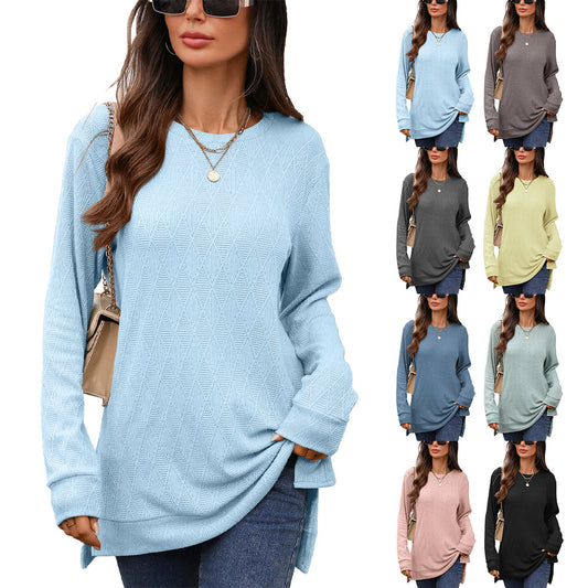 Damen Langarmshirt mit strukturiertem Muster und seitlichen Schlitzen Stalluxe
