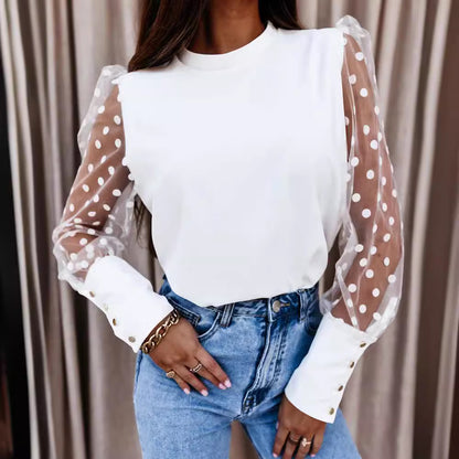 Damen Bluse mit transparenten Puffärmeln und Punkte-Design Stalluxe