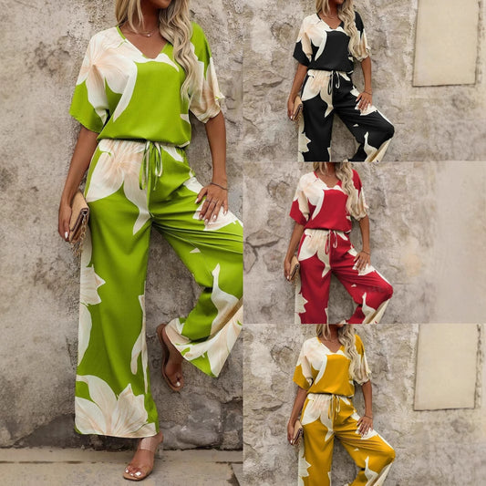 Damen Luftiges Zweiteiliges Set mit floralem Design und weitem Schnitt Stalluxe