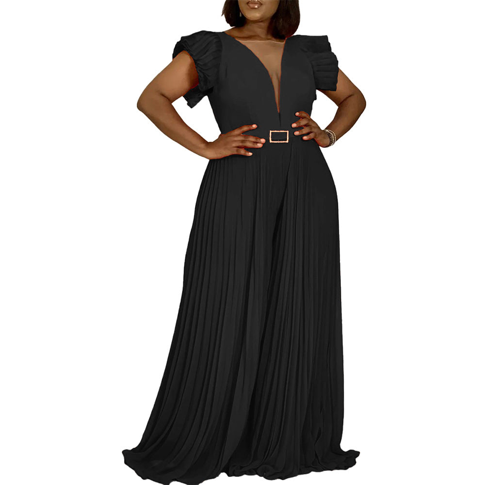 Damen Maxikleid mit voluminösen Puffärmeln und tiefem V-Ausschnitt Stalluxe