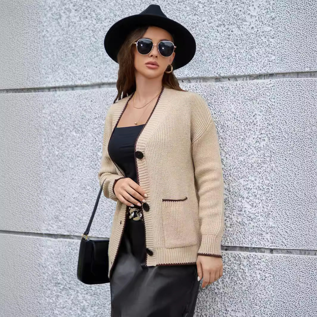 Damen Grobstrickcardigan mit tiefem V-Ausschnitt und praktischen Taschen Stalluxe