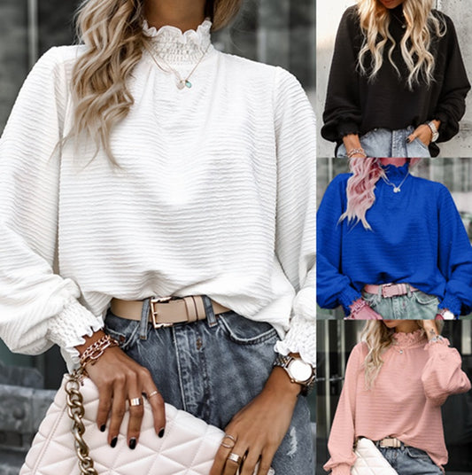 Damen lässige Bluse mit Rüschendetails und Strukturmuster Stalluxe