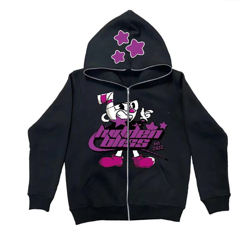 Damen Cooles Kapuzenjacke mit buntem Grafikdruck und praktischem Reißverschluss Stalluxe