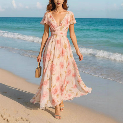 Damen Maxikleid mit elegantem V-Ausschnitt und fließendem Chiffon Stalluxe