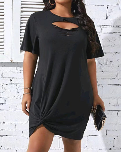 Damen modisches Freizeitleinenkleid mit knotenförmigem Saum und Cut-Out-Details Stalluxe