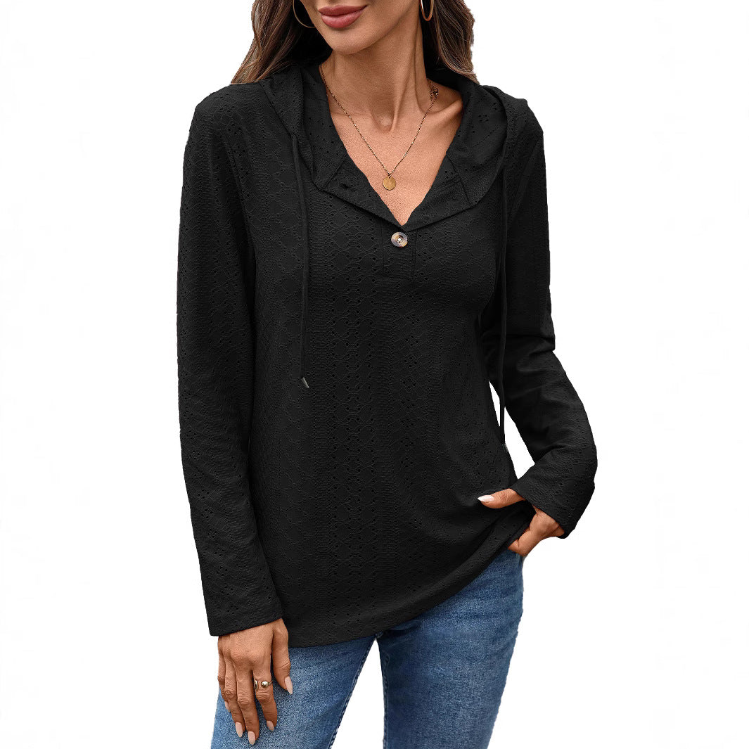 Damen Blusenshirt mit feinem Lochmuster und Kapuze Stalluxe