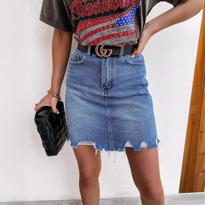 Damen Jeansrock mit fransigem Saum und hohem Sitz Stalluxe