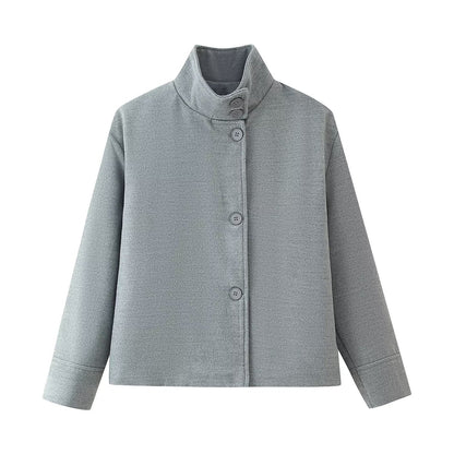 Damen modische Jacke mit hochgeschlossenem Kragen und Knopfdetails Stalluxe