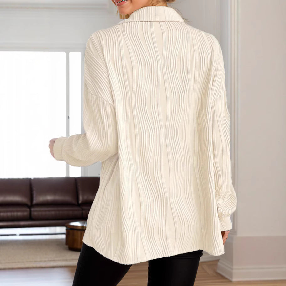 Damen charmante Bluse mit strukturiertem Rippenmuster und eleganter Knopfleiste Stalluxe