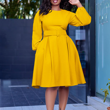 Damen Kleid mit weitem Schnitt und Taillengürtel Stalluxe