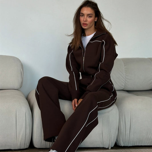 Damen sportliches Freizeitanzug-Set mit stylischem Schnitt und Kontrastnähten Stalluxe