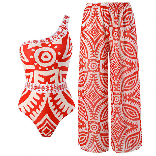 Damen Einteiler Badeanzug mit asymmetrischem Design und lässiger Strandhose Stalluxe