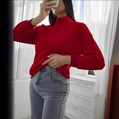 Damen bequemer Stehkragen Pullover Stalluxe