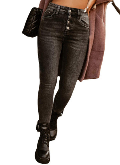 Damen figurbetonte Jeans mit hoher Taille und klassischem Knopfverschluss Stalluxe