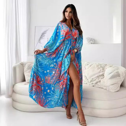 Damen Maxikleid mit floralem Design und hohem Schlitz Stalluxe