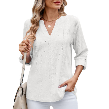 Damen Elegantes und luftiges Blusenshirt mit V-Ausschnitt Stalluxe