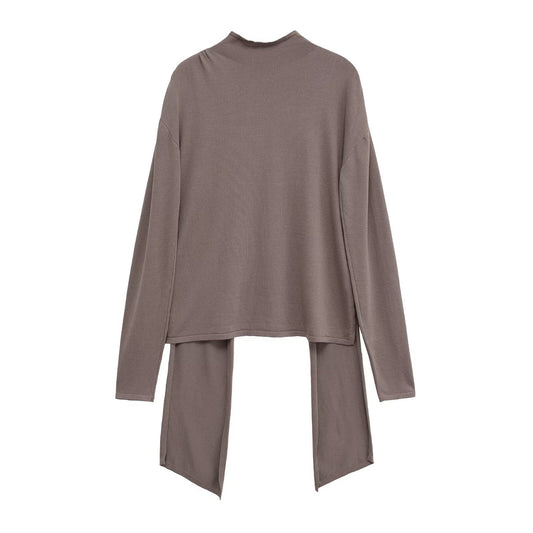 Damen Lässiges Langarmoberteil mit asymmetrischem Saum und hohem Kragen Stalluxe
