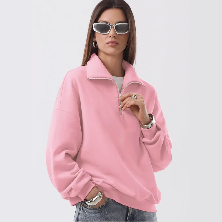 Damen Sportlicher Stehkragen Pullover mit Reißverschluss Stalluxe