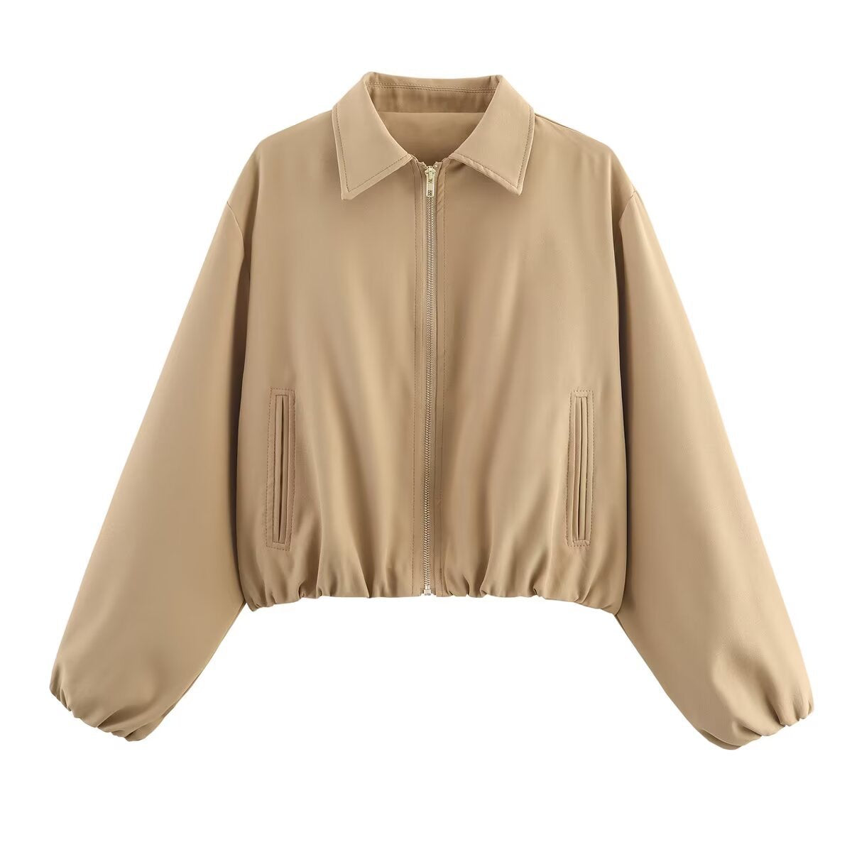 Damen modische cropped Jacke mit dekorativem Reißverschluss und elastischem Saum Stalluxe