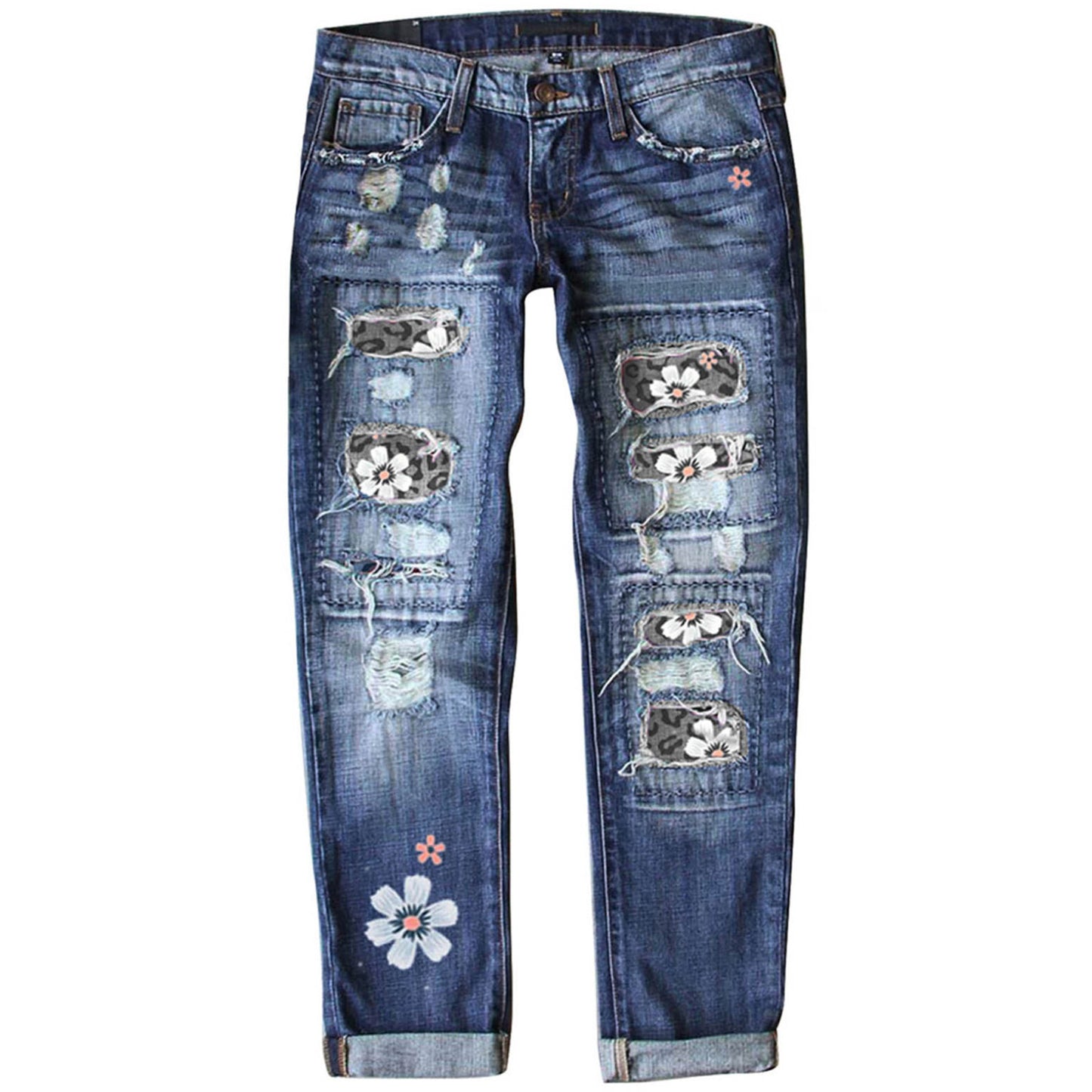 Damen modische Jeans mit kreativen Applikationen und distressed Look Stalluxe
