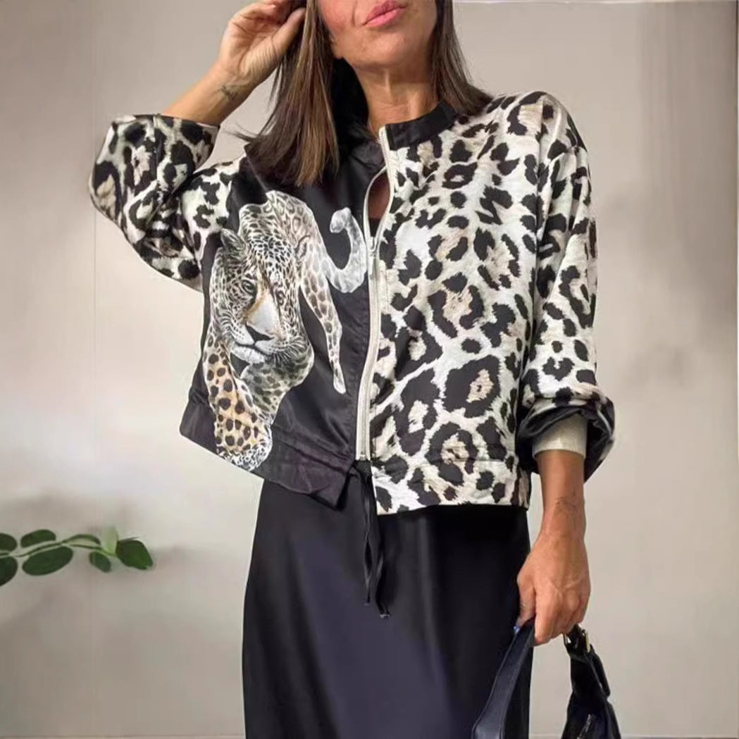 Damen Bomberjacke mit tierischem Print und elastischen Bündchen Stalluxe