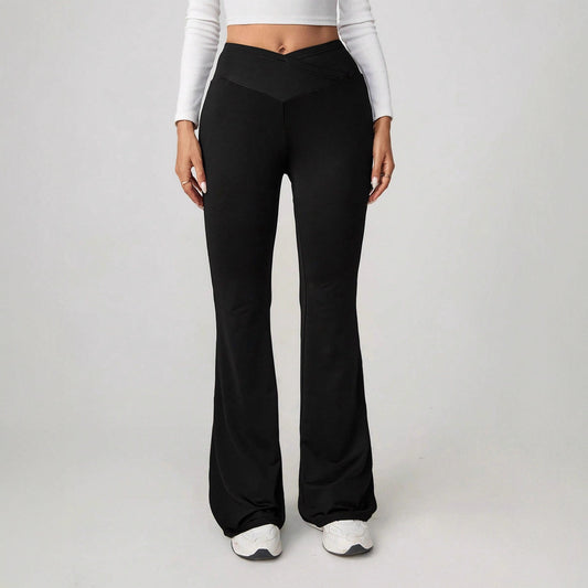 Damen High-Waist Sporthose mit weitem Bein und elastischem Bund Stalluxe