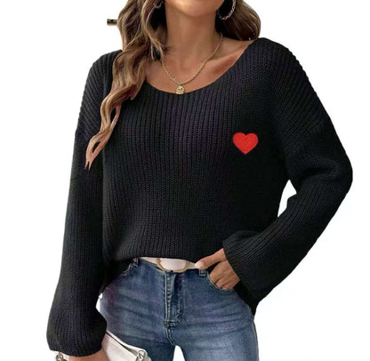 Damen Lockere Strickpullover mit Herzapplikation Stalluxe