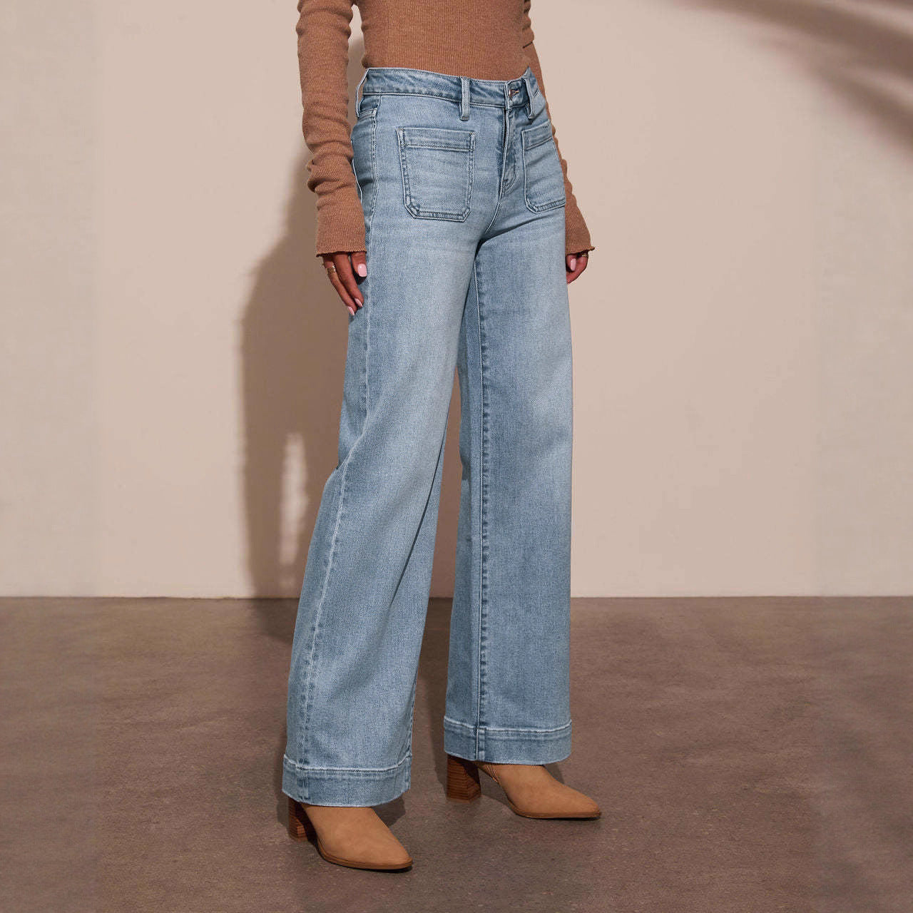 Damen Weit geschnittene Jeans mit hohen Taschen und elegantem Auftritt Stalluxe