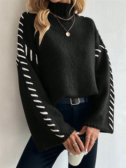 Damen Strickpullover mit breiten Ärmeln und hohem Kragen Stalluxe