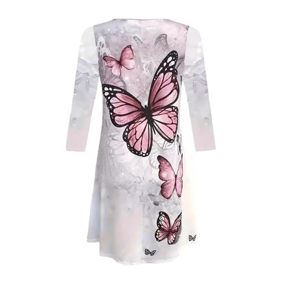 Damen Kleid mit kunstvollem Schmetterlingsdruck und luftiger Silhouette Stalluxe