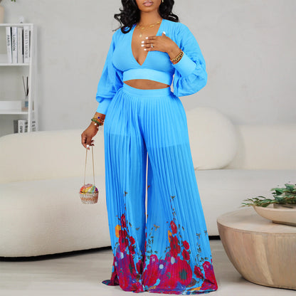 Damen Eleganter Jumpsuit mit weitem Bein und Blumenmuster Stalluxe