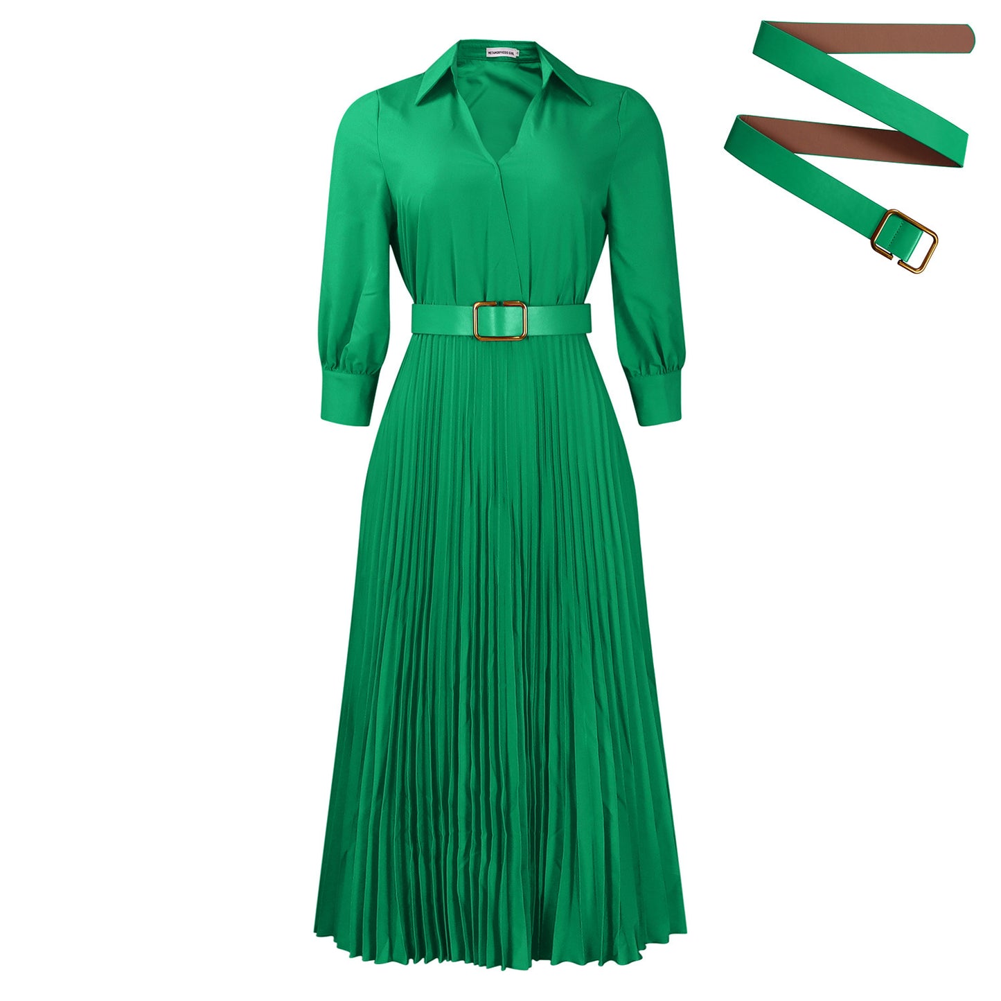 Damen Elegantes und modernes Plisseekleid mit Gürtel Stalluxe