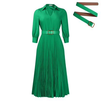 Damen Elegantes und modernes Plisseekleid mit Gürtel Stalluxe