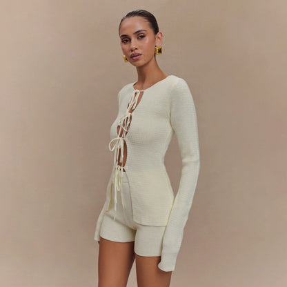 Damen Strick-Shorts-Set mit vielseitigem Lacing-Design Stalluxe