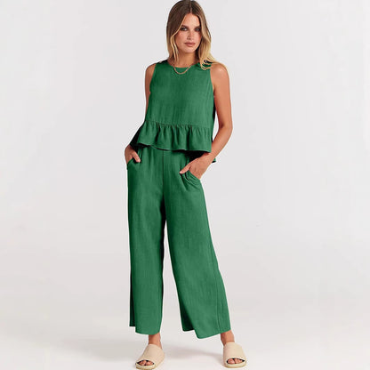Damen luftiges und elegantes Zweiteiler-Set mit Rüschendetails Stalluxe