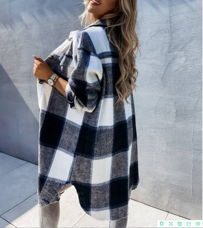 Damen Karierte Flanelljacke mit Taschen Stalluxe