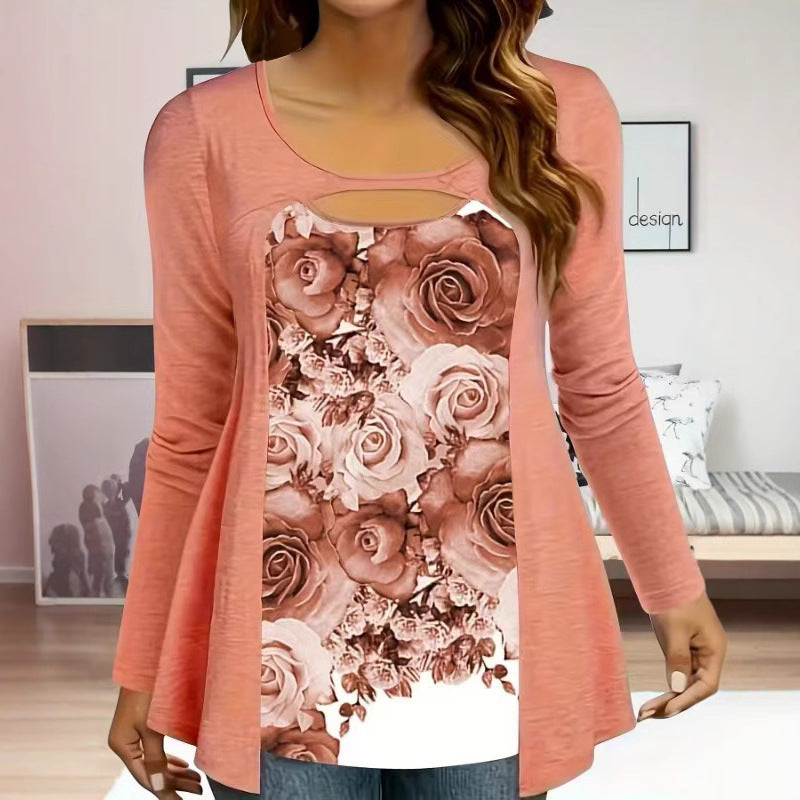 Damen Langarmshirt mit exklusivem Blumenmuster und verspieltem Ausschnitt Stalluxe