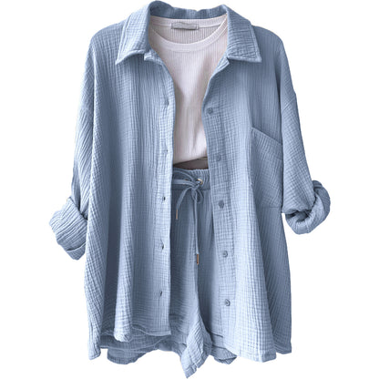 Damen lässiges Set mit oversized Hemd und bequemen Shorts Stalluxe